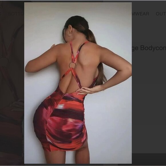 Oh Polly Out Of This World Red Orange Ombré Ruched Bodycon Mini Dress 4 NEW Tags - Picture 11 of 12